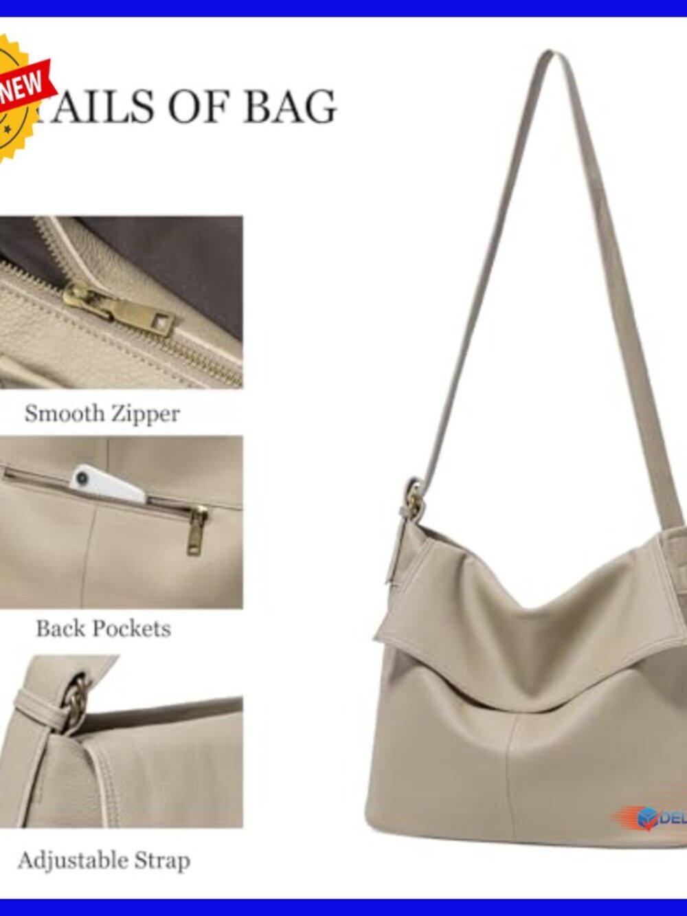 Large Genuine Leather Hobo Shoulder Bag Crossbody Purse Travel Work - Picture 6 of 7